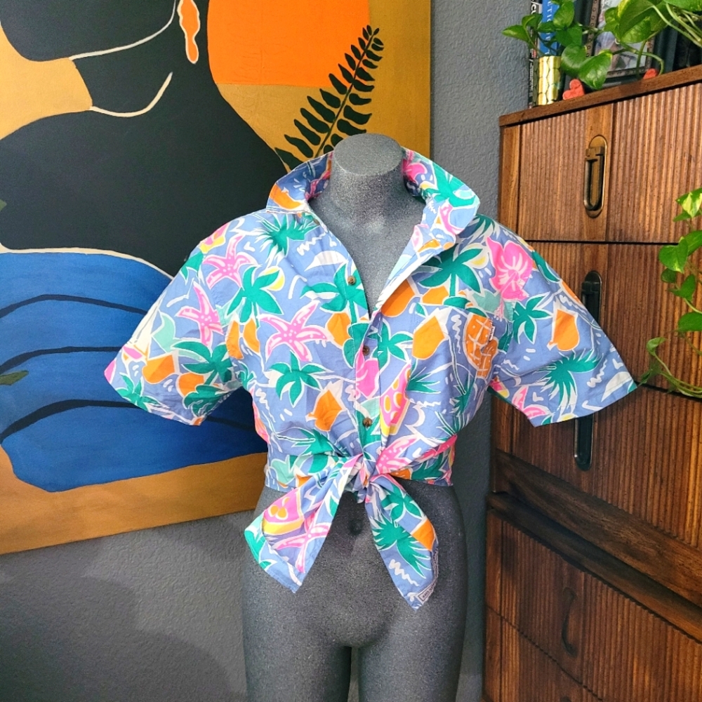 Vintage Button Up Party Pants Tropical Print Size Large